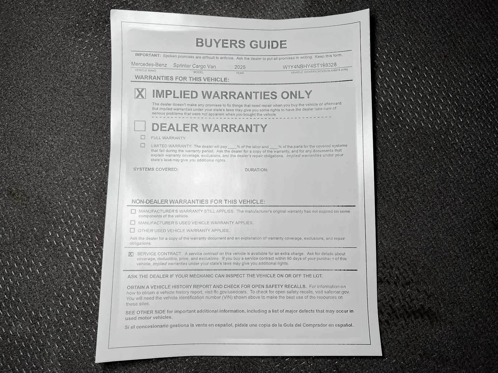 2025 Mercedes-Benz Sprinter 2500 Standard Roof I4 Diesel HO 144" RWD