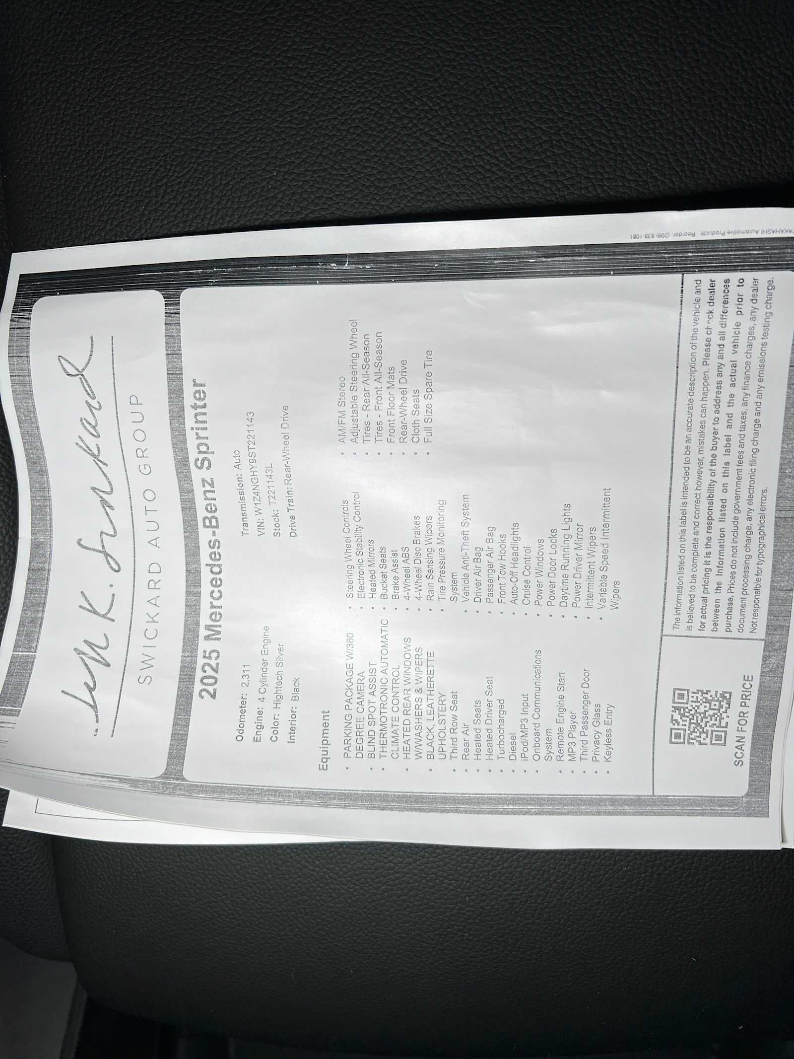 2025 Mercedes-Benz Sprinter 2500 High Roof I4 Diesel HO 170" RWD