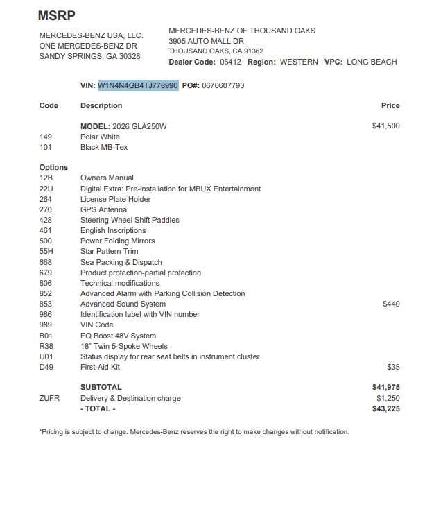 2026 Mercedes-Benz GLA 250 SUV