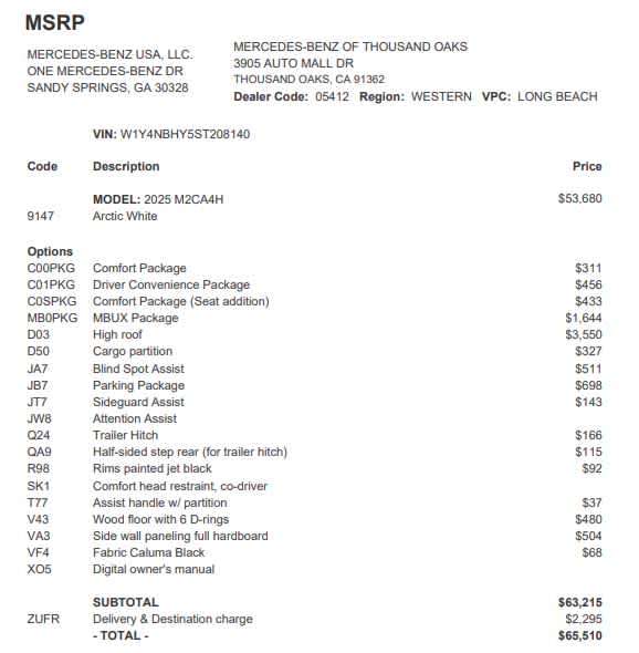 2025 Mercedes-Benz Sprinter 2500 Standard Roof I4 Diesel HO 144" RWD
