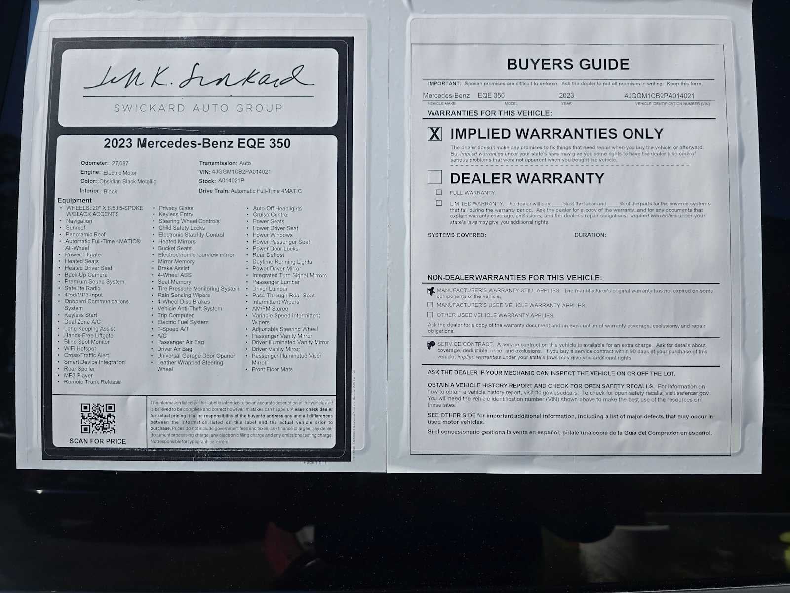 2023 Mercedes-Benz EQE 350 EQE 350