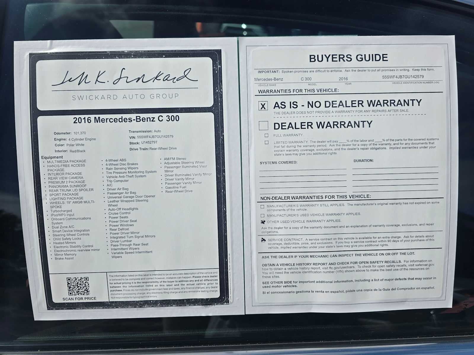 2016 Mercedes-Benz C 300 4dr Sdn RWD
